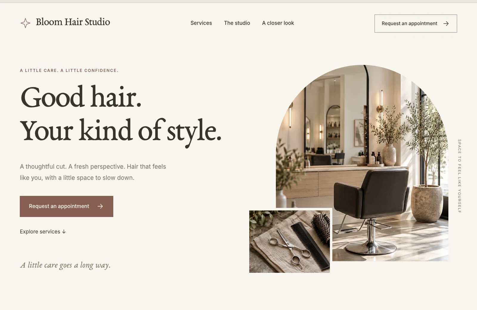 Elegant sample website, desktop view