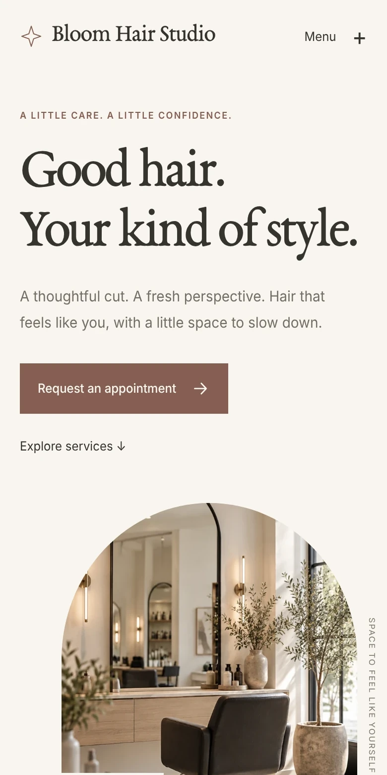 Elegant sample website, mobile view