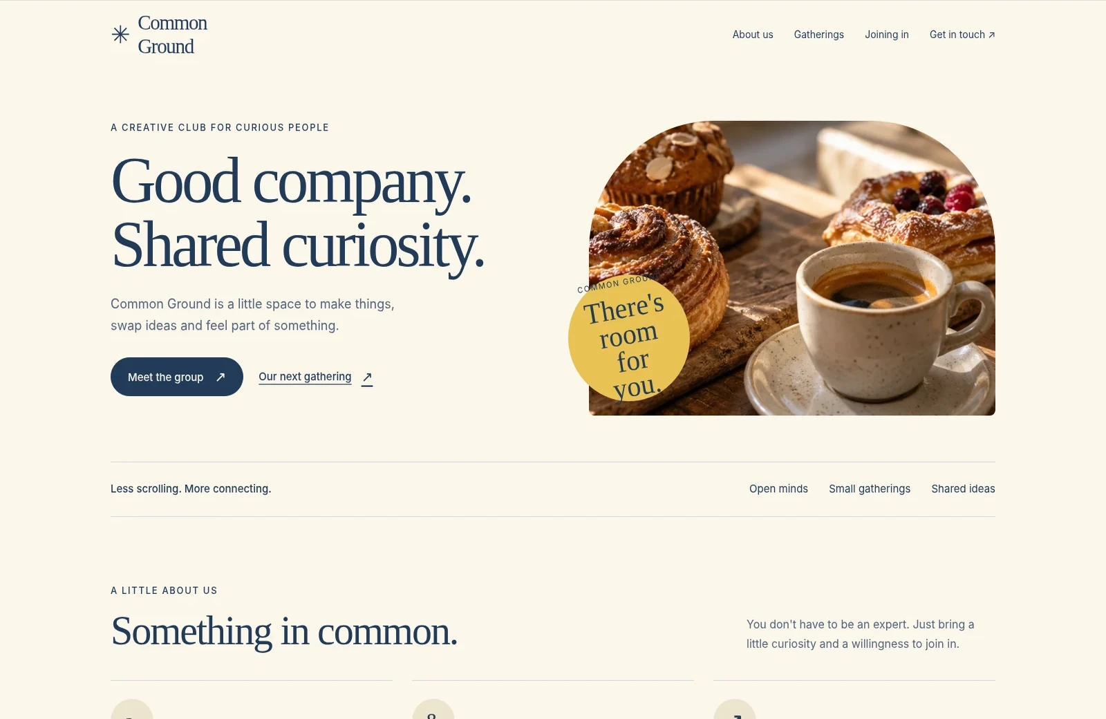Club or community sample website, desktop view