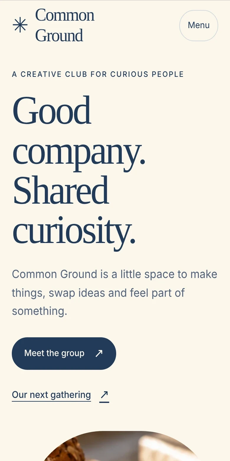 Club or community sample website, mobile view