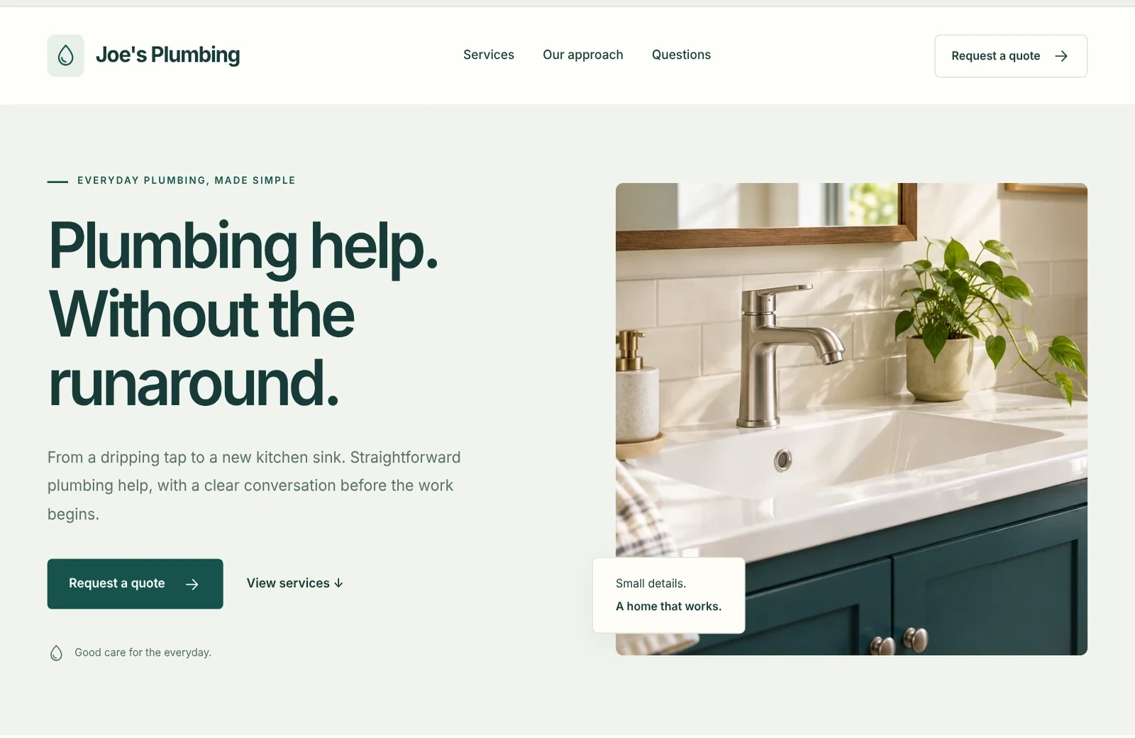 Clean sample website, desktop view