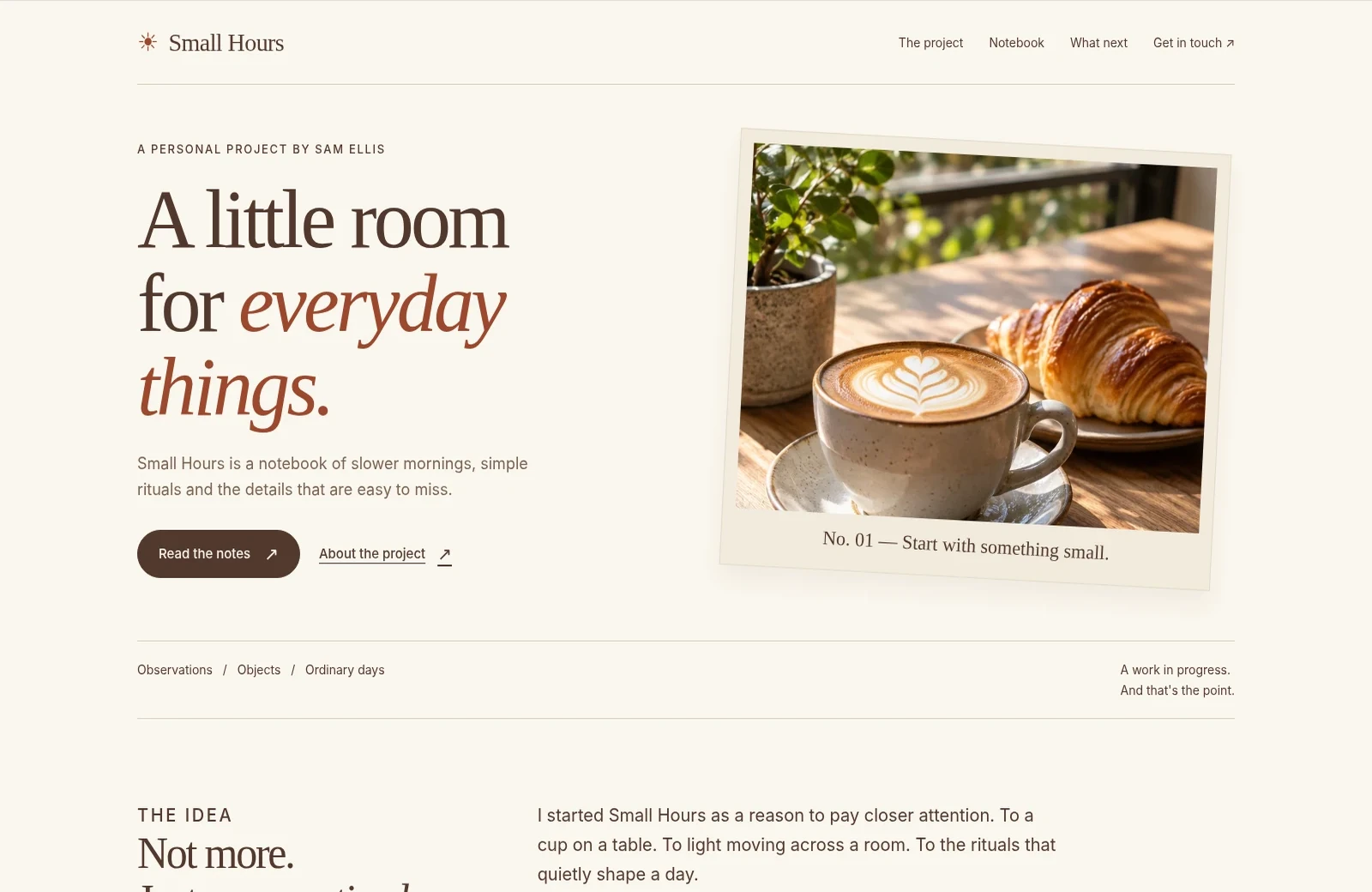 Personal project sample website, desktop view