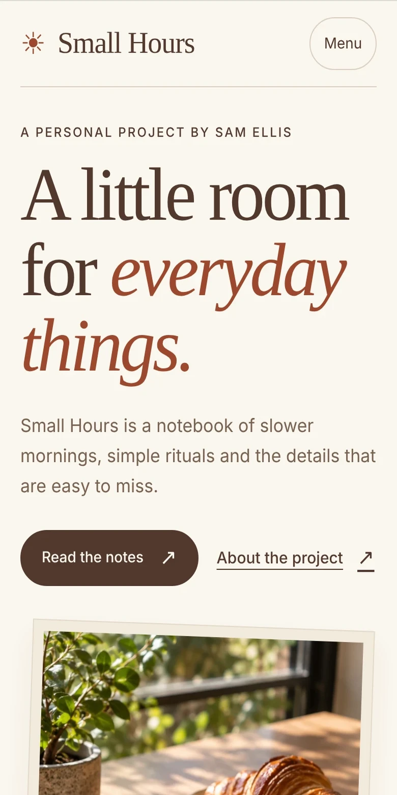 Personal project sample website, mobile view