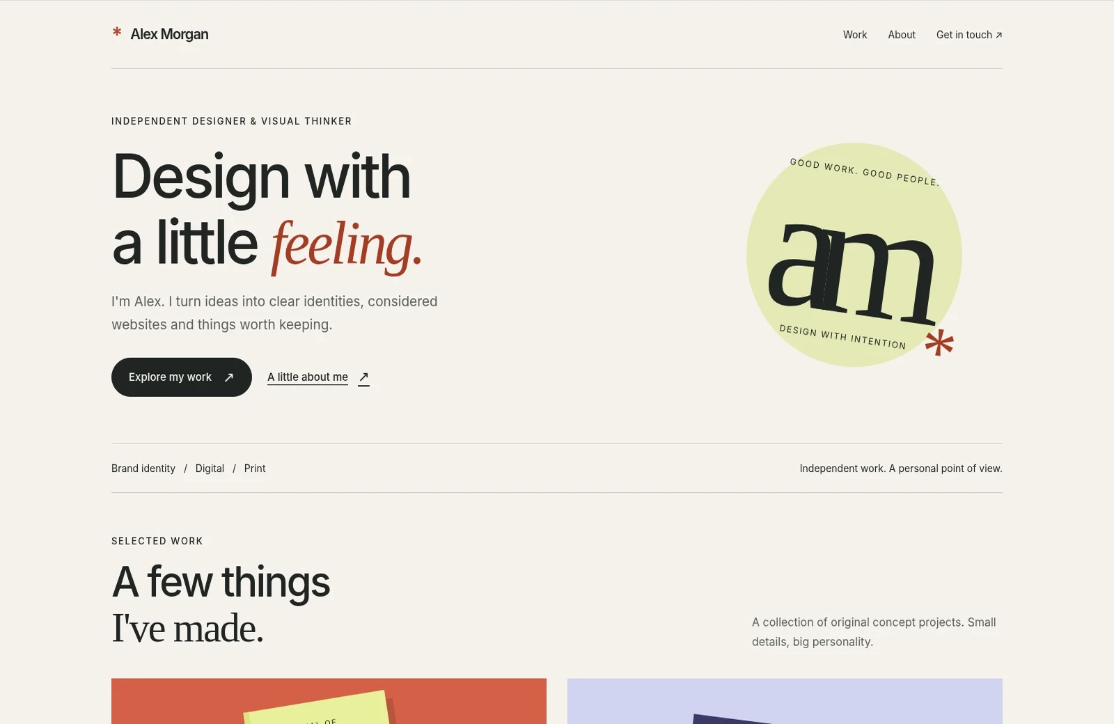 Portfolio sample website, desktop view
