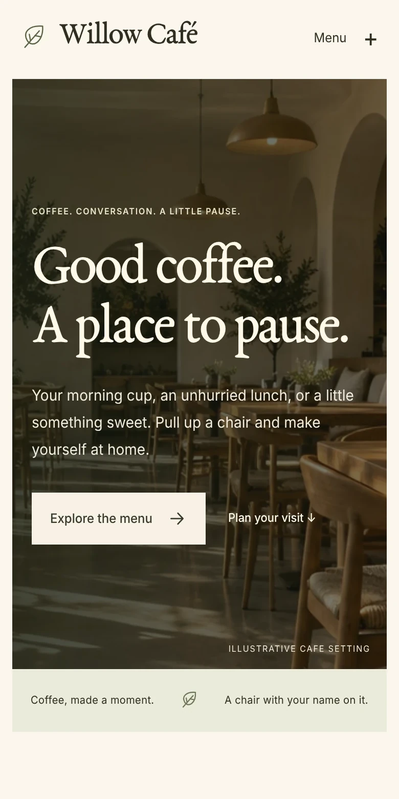 Bold sample website, mobile view